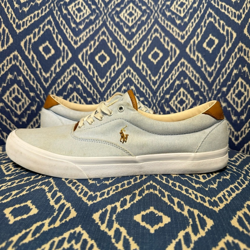 Polo by Ralph Lauren Men's Thornton Sneaker, Pale Blue, GUC